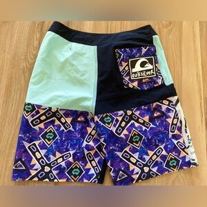 🔥🔥Quiksilver Size 28 Beach Retro Mint Purple Orange & Black BoardShorts